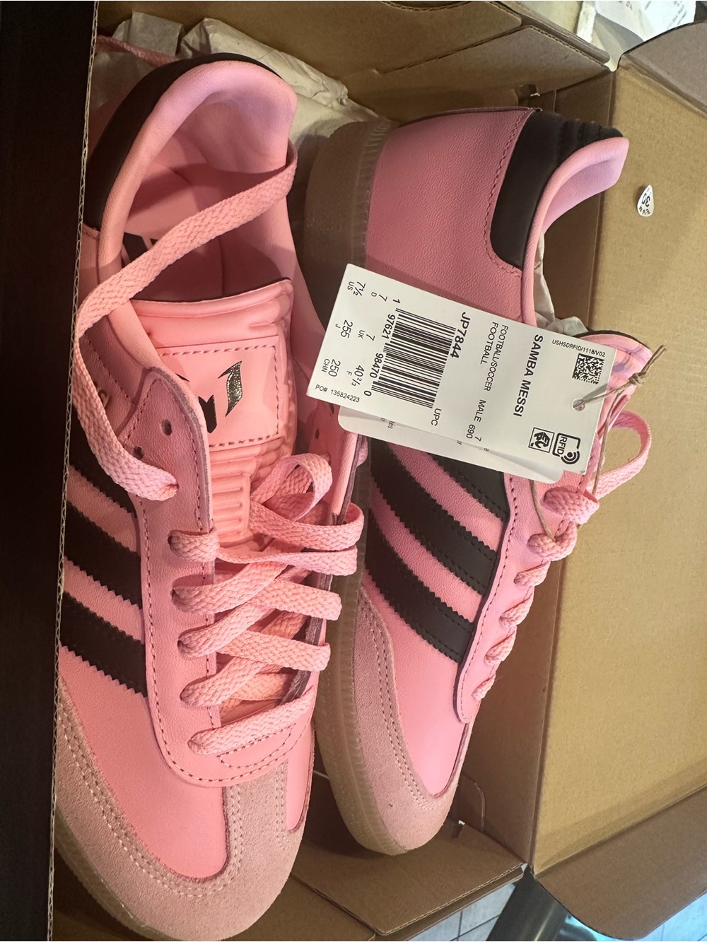 Adidas light pink/black/gum Samba Messi
Men Size 7.5/ Women 8.5